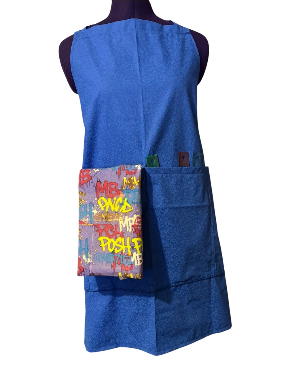 Blue Utility Apron with 4 Large Front Tool Pockets Hand-Made New Without Tags - Picture 4 of 6